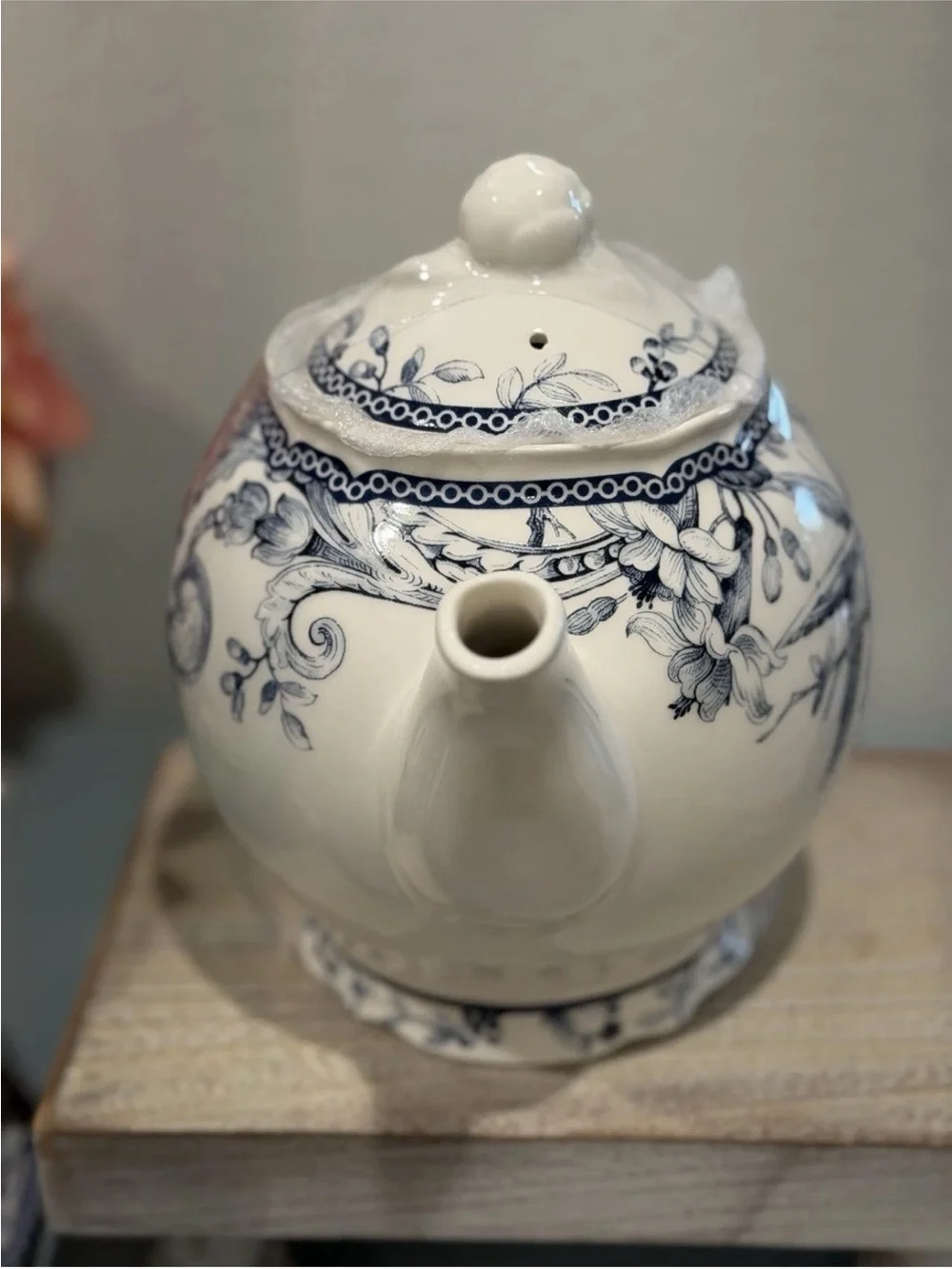 222 Fifth Adelaide Blue Floral Bird Porcelain Tea Pot 7